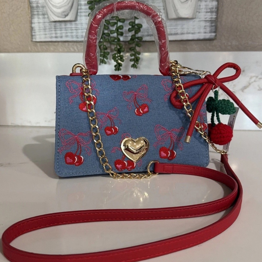Luv Betsey by Betsey Johnson Denim Cherry Bow Bag With Cherry Charm
